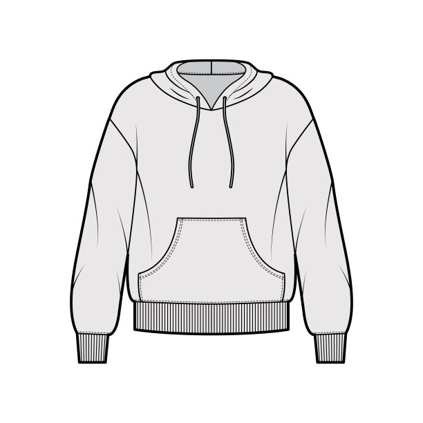 连帽衫技术时尚插图与长袖，超大的身体，袋鼠袋，针织袖口，镶边图片下载