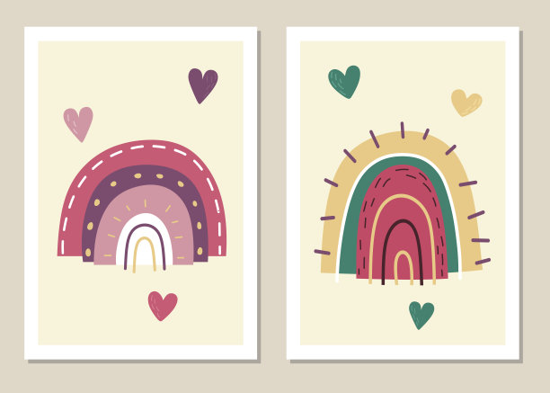 抽象墙面艺术向量集。抽象的彩虹图案和形状的拼贴，海报，封面，完美的墙壁装饰。向量。图片下载