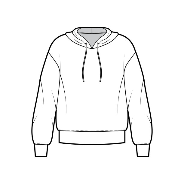 连帽衫毛衣技术时尚插图与长袖，超大的身体，绑边，袖口。公寓大图片下载