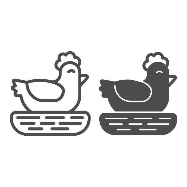 鸡在巢线和固体图标，复活节快乐的概念，复活节基督教符号在白色的背景，母鸡孵化蛋图标轮廓风格的移动概念和网页设计。矢量图形。图片下载