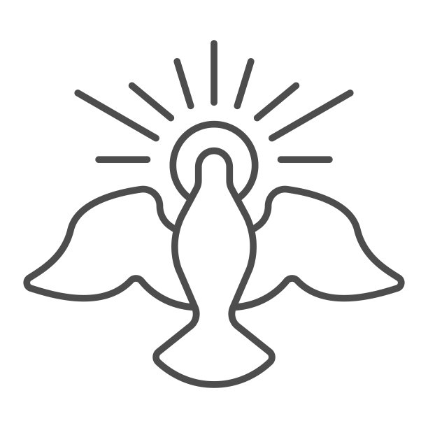 鸽子与发光细线图标，复活节快乐的概念，圣灵鸟标志在白色的背景，鸽子包围在发光灯图标的轮廓风格为移动和网络。矢量图形。图片下载