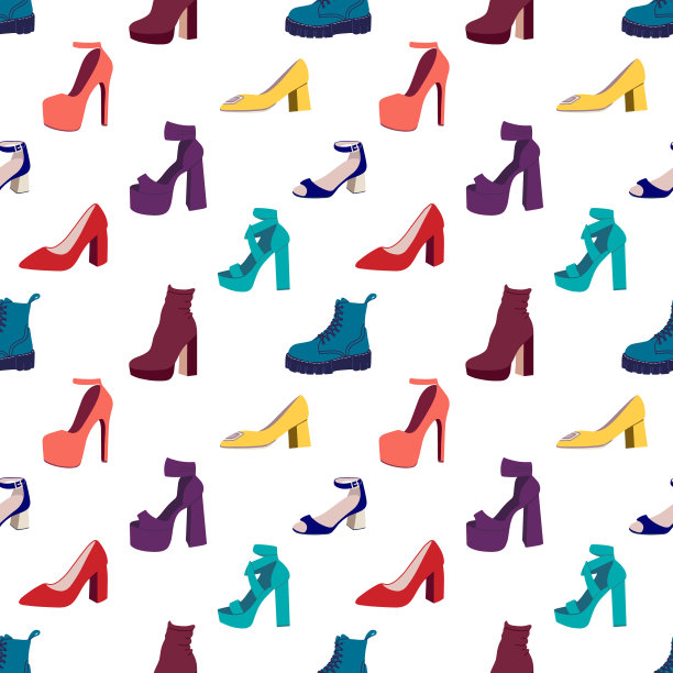无缝模式与鞋。时尚女鞋无缝图案。平面向量插图图片下载