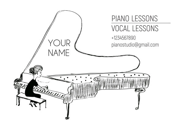 钢琴家名片——女人在弹钢琴。矢量图图片下载