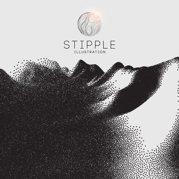 点点画插图。旧艺术单板山艺术背景。点彩派图形。粮食地形壁纸。图片下载