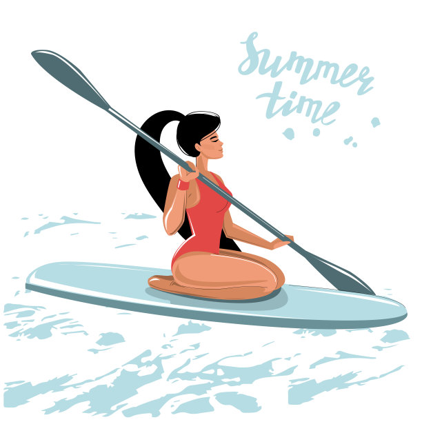 女孩在冲浪板上游泳。概念假期，假期，夏天图片下载