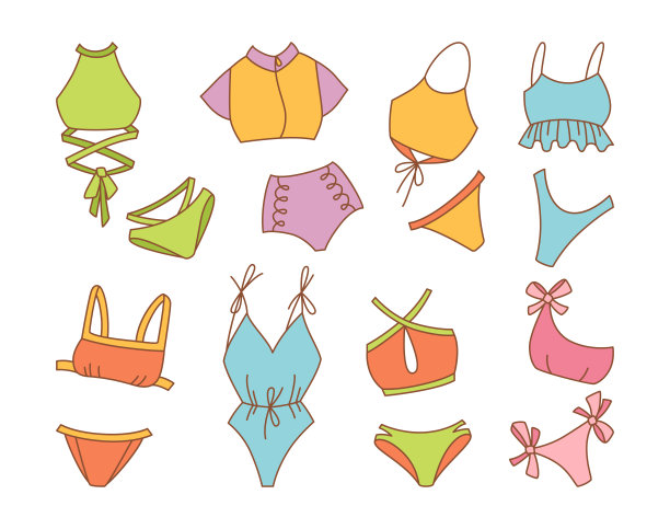 内衣泳装涂鸦集比基尼卡通向量图片下载