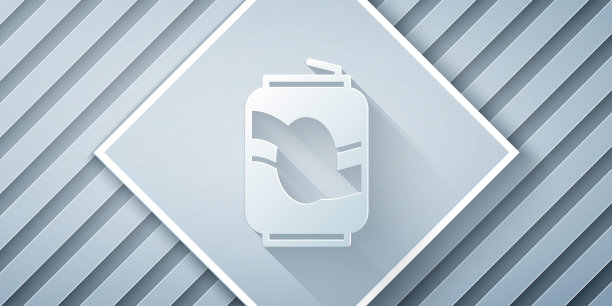 剪纸汽水罐图标孤立在灰色背景。纸艺术风格。向量图片下载