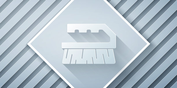 剪纸刷清洗图标孤立在灰色背景。纸艺术风格。向量图片下载