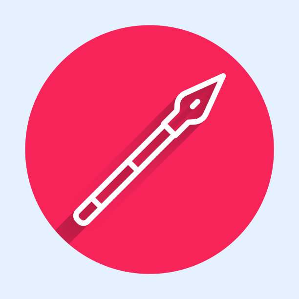 白色线中世纪的矛图标孤立与长影子。中世纪的武器。红色圆圈按钮。向量图片下载