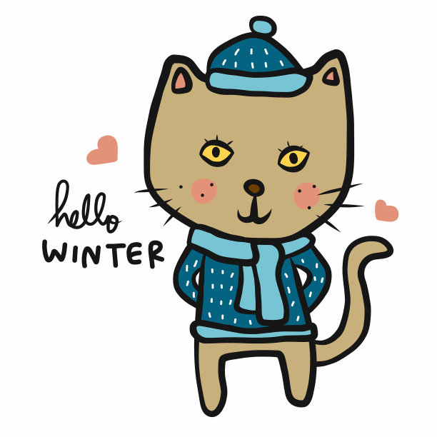 猫穿冬季毛衣卡通涂鸦插画图片下载