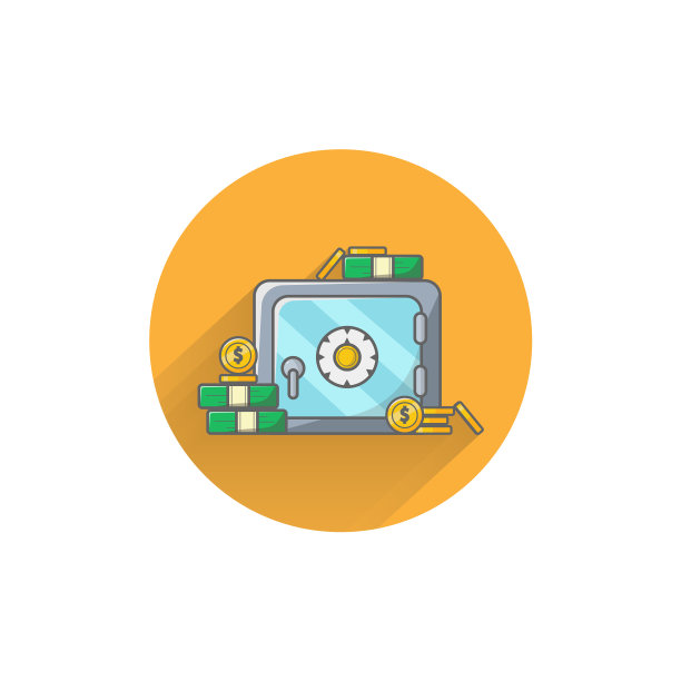 银行保险箱彩色扁平图标与长影子图片下载