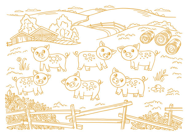 养猪场是家畜三头牛在谷仓院子里图片下载