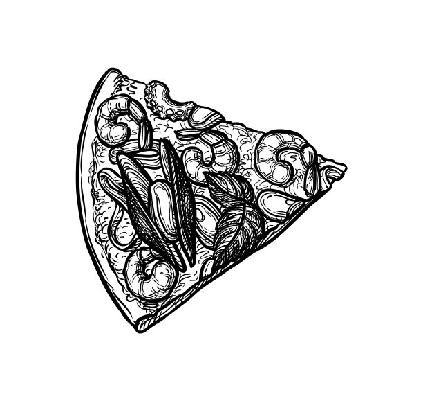 水墨素描海鲜披萨图片下载