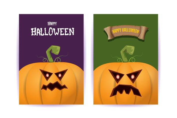 万圣节垂直卡通海报套装图片下载