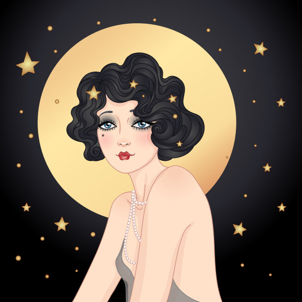 装饰艺术复古邀请模板设计与插图flapper女孩。20年代风格的复古派对角色。向量的魅力事件。图片下载