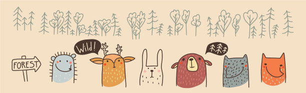 设可爱的森林动物狐狸熊鹿刺猬图片下载