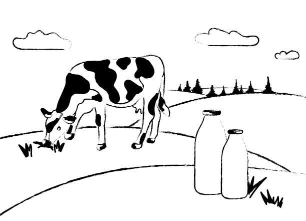 奶牛在农村的草地上吃草图片下载