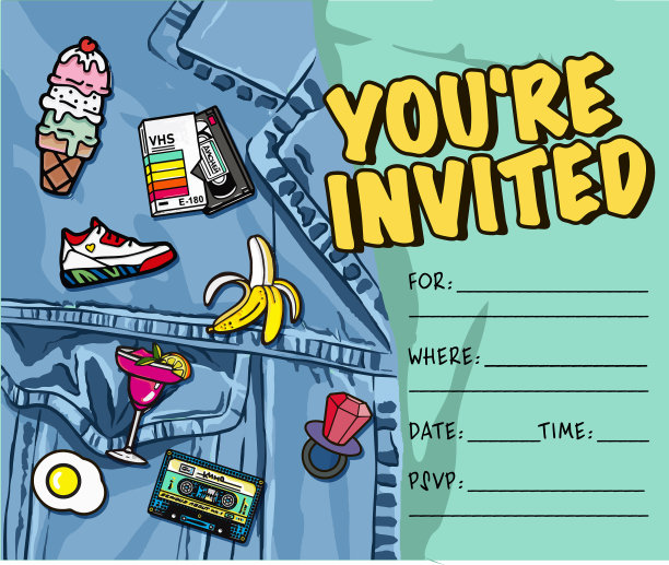复古80年代90年代派对邀请函-嘻哈派对图片下载