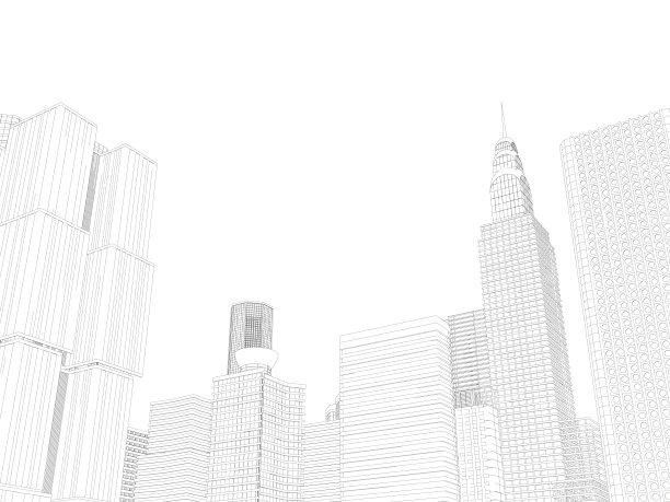 白色背景上的黑色线条摩天大楼轮廓3D矢量图图片下载