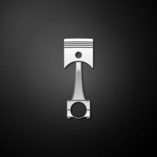 银色引擎活塞图标隔离在黑色上图片下载