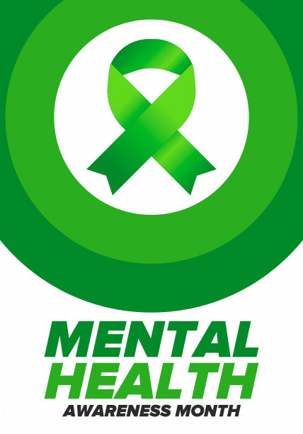 5月心理健康宣传月。在美国的年度运动。提高心理健康意识。控制和保护。预防活动。医疗保健设计。矢量图图片下载