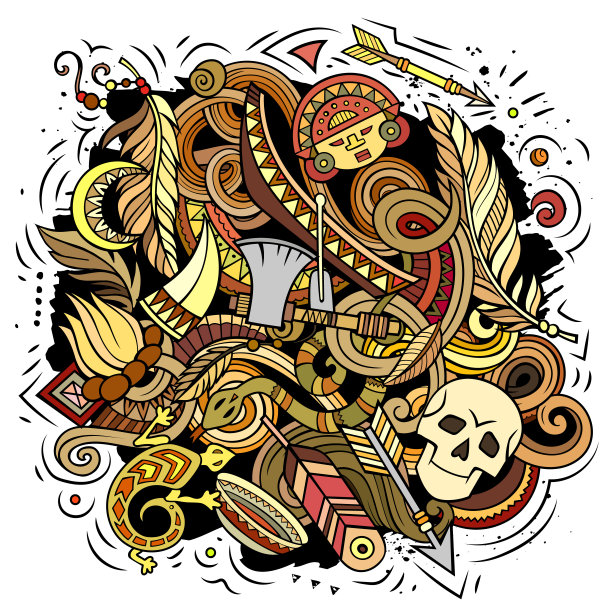 印第安人卡通矢量涂鸦设计图片下载