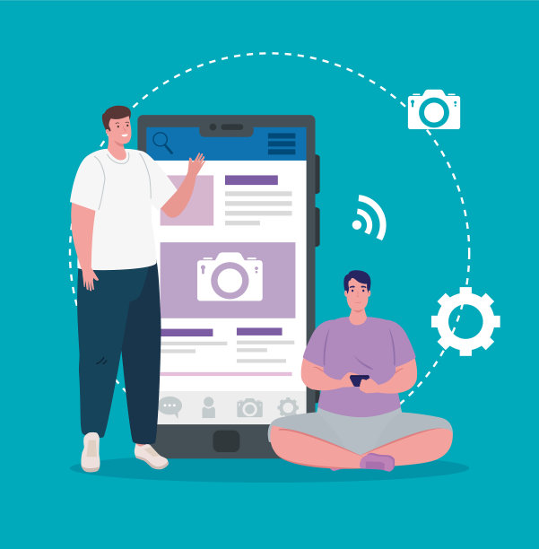 拥有智能手机和图标的社交媒体男人图片下载