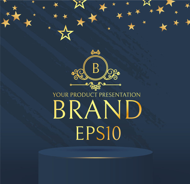 3d优雅的圆形讲台与金色星星逼真图片下载