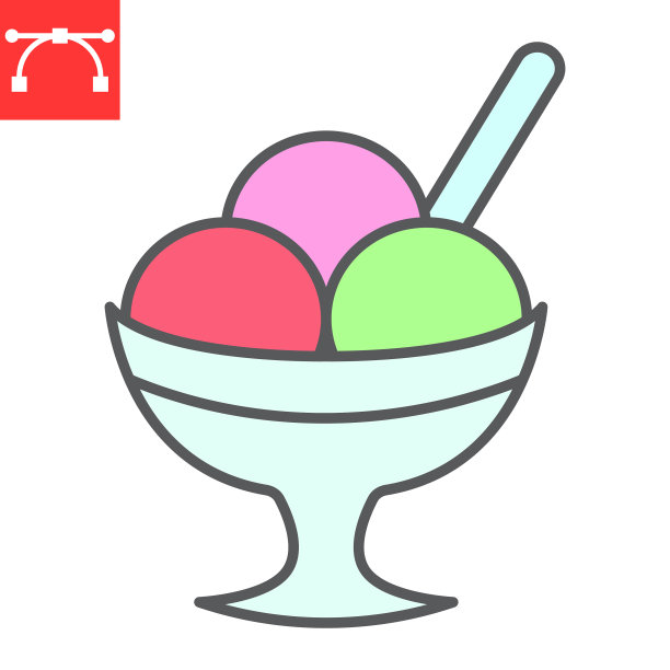 冰淇淋在碗色线图标的甜点和图片下载