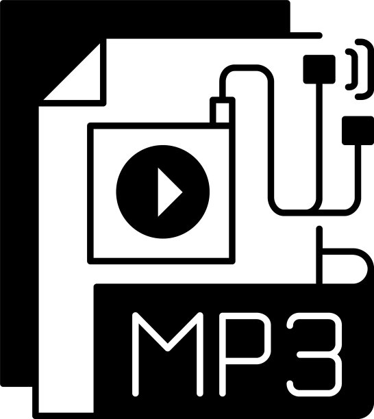 Mp3音频文件黑色线性图标图片下载