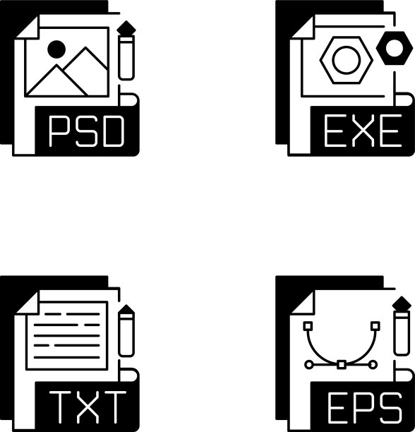 文件类型黑色线性图标集图片下载