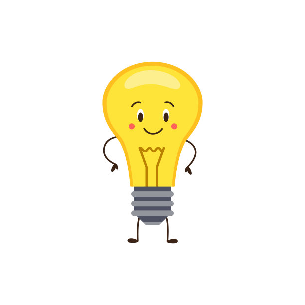 幼稚微笑的卡通人物电灯泡矢量插图孤立。图片下载