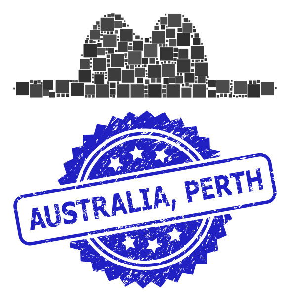 橡胶澳大利亚珀斯邮票和方点图片下载