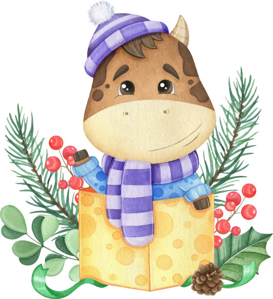 象征2021年可爱的公牛在礼物图片下载