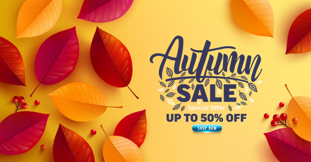 秋季促销海报和横幅模板图片下载