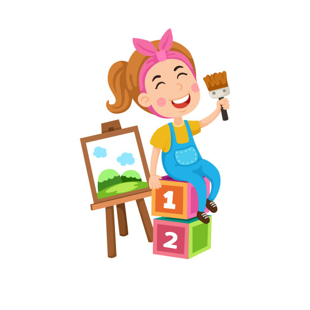 艺术家女孩在画布上作画图片下载