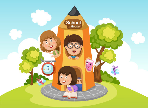 孩子们在铅笔屋玩耍图片下载