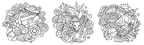 西班牙卡通矢量涂鸦设计集。图片下载