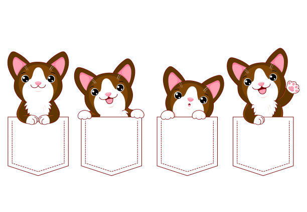 可爱的卡通动物口袋套装图片下载