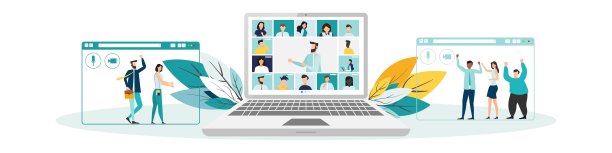 在线虚拟会议。在家工作在新冠肺炎大流行期间在家工作电视电话会议。视频会议、网络研讨会或远程工作。向量。图片下载