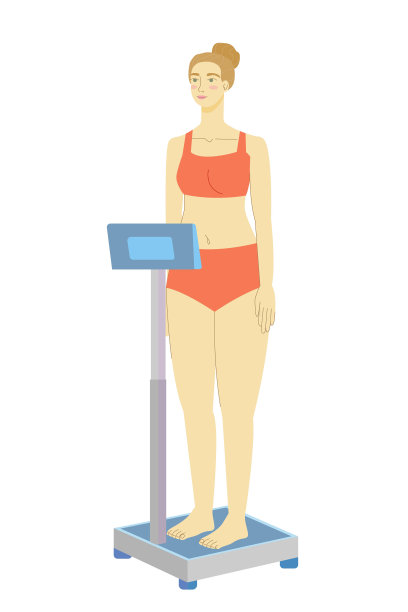 磅秤上的女人。医学量表。控制体重。电子秤上的女孩。股票矢量插图。图片下载