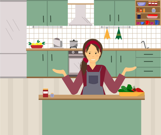 一个家庭主妇在厨房里做饭，在厨房里做健康的食物图片下载