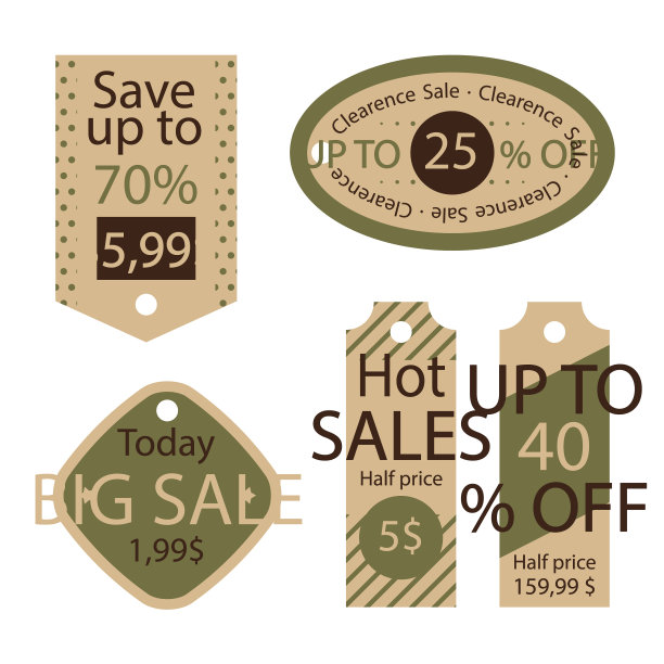 古董销售标签收集矢量插图图片下载