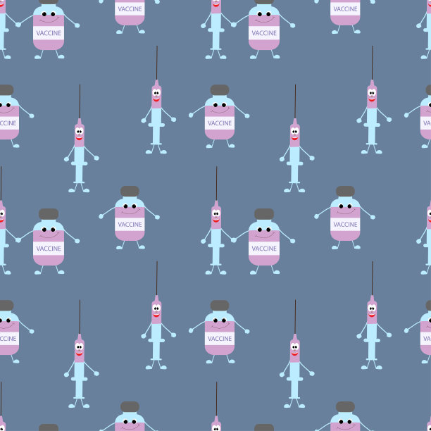 无缝插图与可爱的卡通疫苗和注射器。图片下载