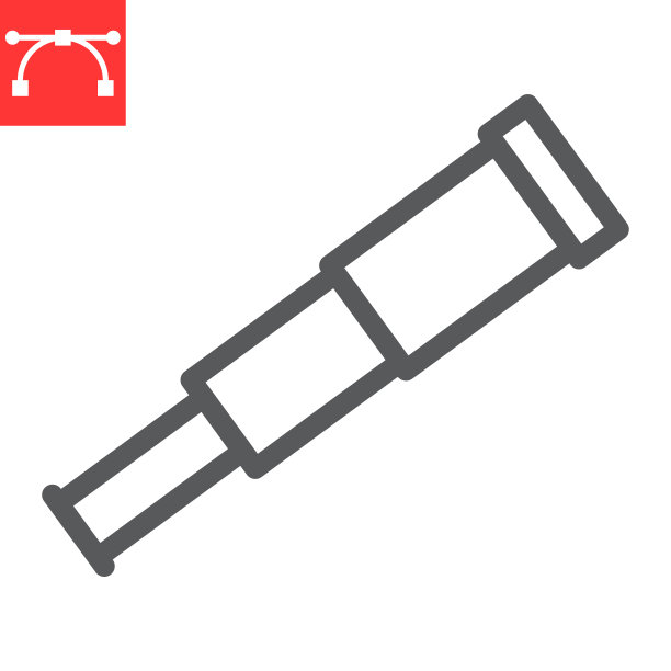 望远镜线图标，海洋和光学，望远镜矢量图标，矢量图形，可编辑笔画轮廓符号，eps 10。图片下载