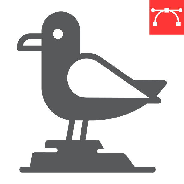 海鸥字形图标，海鸥和鲱鱼图标，海鸥矢量图标，矢量图形，可编辑笔画实符号，eps 10。图片下载