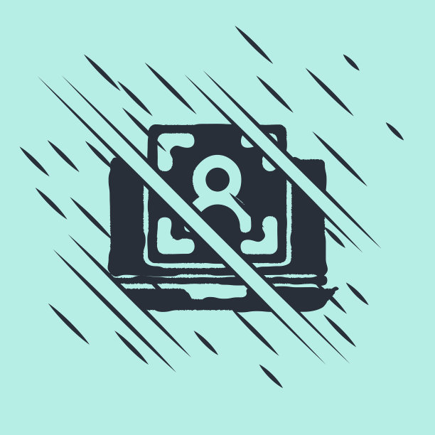 黑色笔记本电脑与面部识别图标隔离图片下载