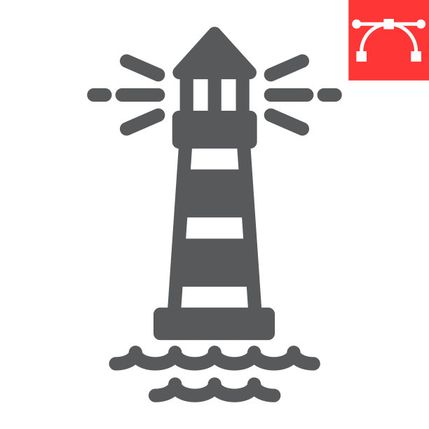 灯塔标志符号，海洋，灯塔矢量图标，可编辑笔画图形图片下载