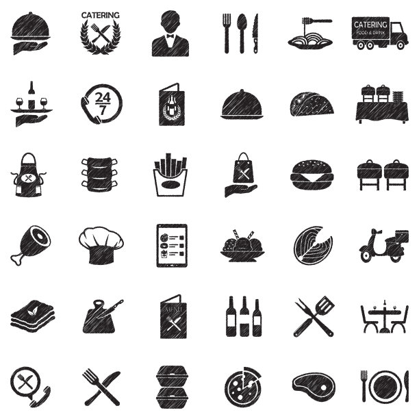 餐饮图标。黑色涂鸦设计。矢量插图。图片下载