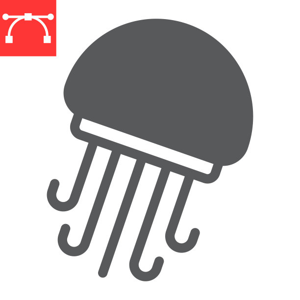 水母 Glyph 图标，海洋动物矢量图标，可编辑笔画图片下载